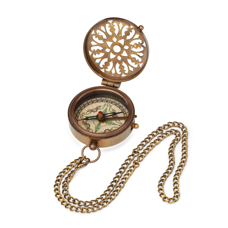 Компас магнитный с цепочкой в кожаном футляре МК-1743, разборный вид