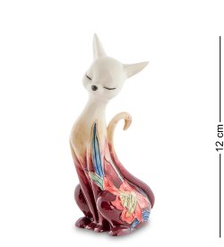 Статуэтка из фарфора Бордовая кошка с цветком