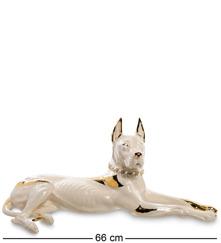 Статуэтка Белый Немецкий дог с золотым декором Ahura, фотография сбоку
