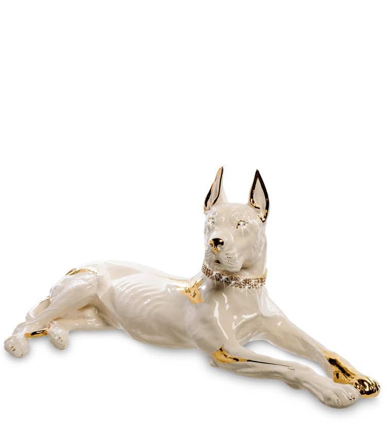 Статуэтка Белый Немецкий дог с золотым декором Ahura