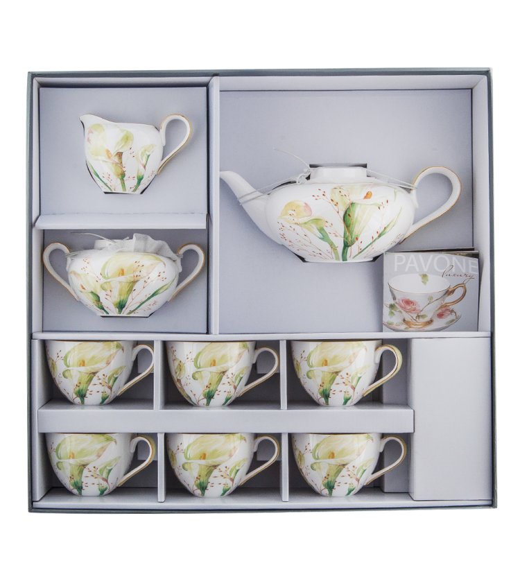 Чайный сервиз на 6 персон из фарфора Калла Pavone JK- 75, фотография в упаковке