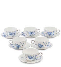 Чайный набор на 6 персон из фарфора Голубая бабочка