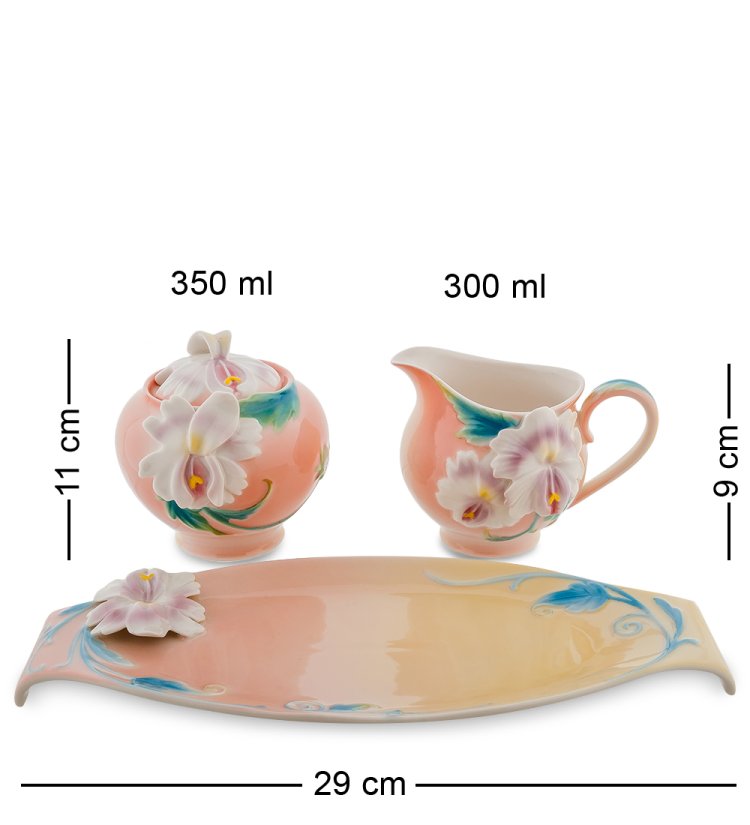 Набор сахарница и молочник из фарфора Сальпиглоссис Pavone FM-63/ 2, фотография сбоку