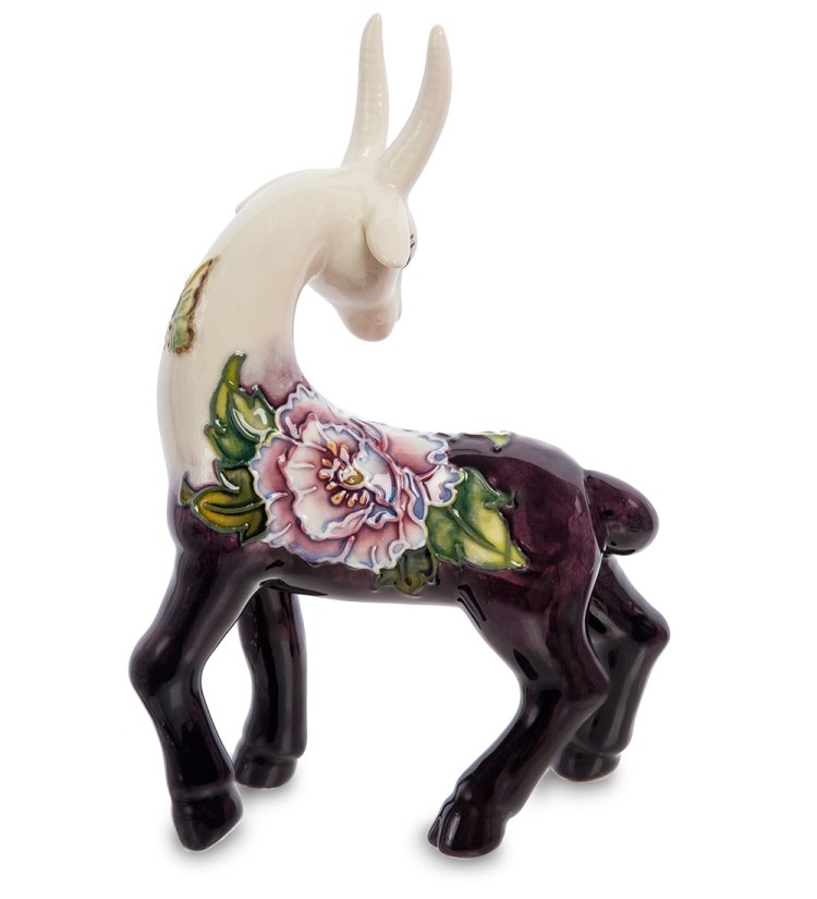 Статуэтка из фарфора Грациозная Коза с красным цветком Pavone JP-71/32, оборотная сторона