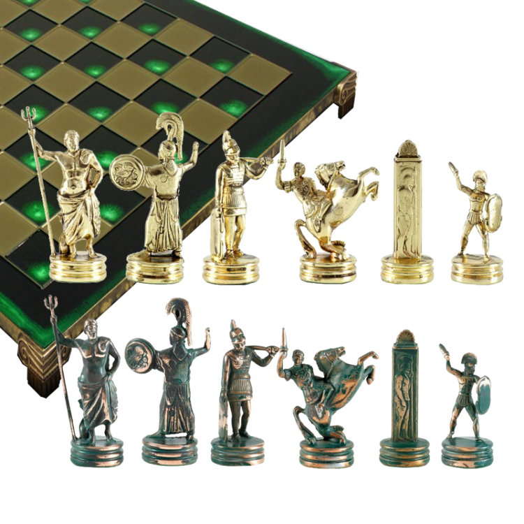 Шахматы на зеленой доске Троянская война Manopoulos MP-S-4-A-36-GRE, все фигуры