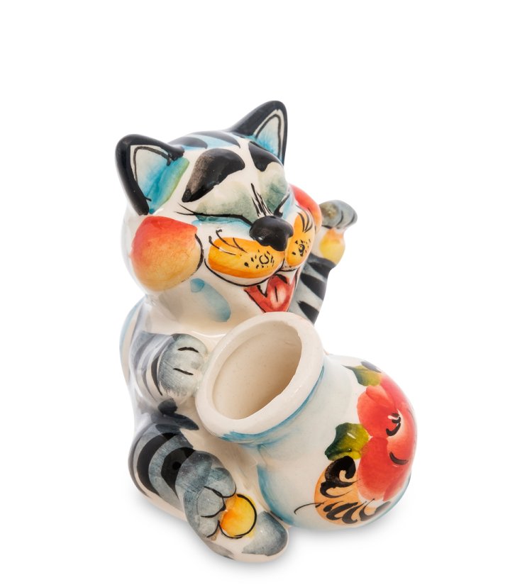 Подставка для зубочисток котик Цветная гжель ГЛ-158, фотография сбоку