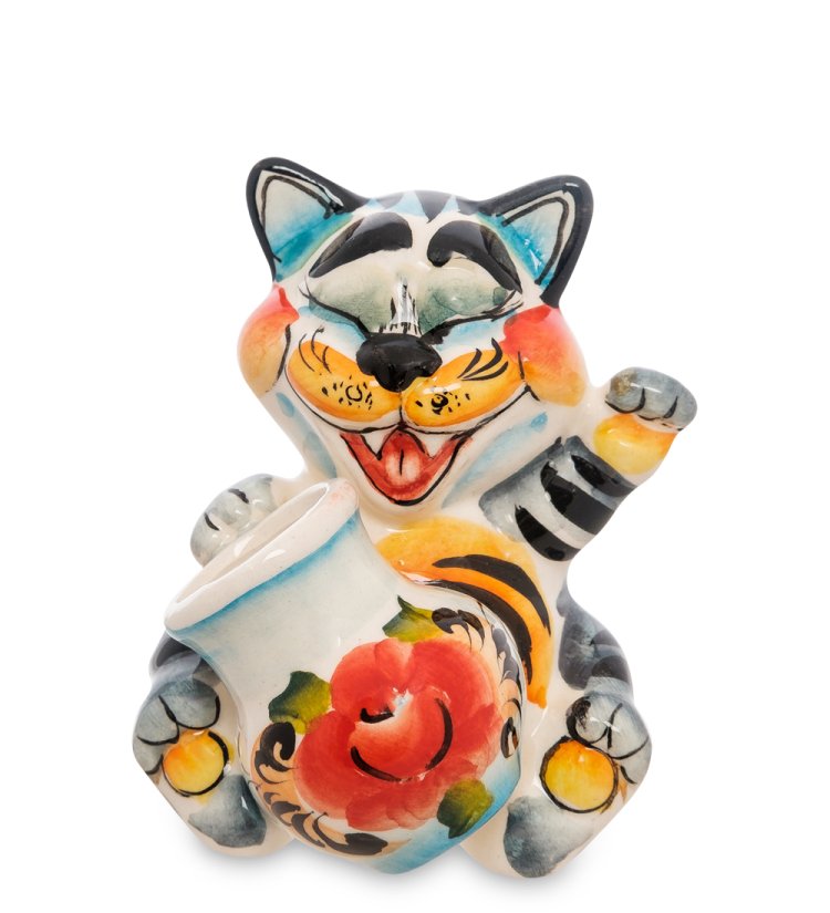 Подставка для зубочисток котик Цветная гжель ГЛ-158, фотография спереди