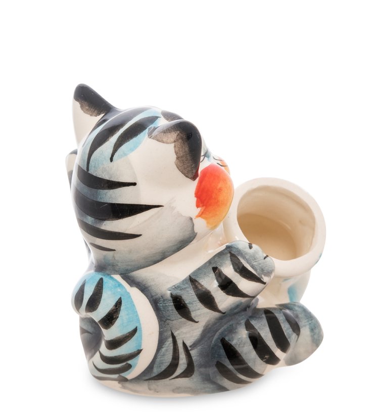 Подставка для зубочисток котик Цветная гжель ГЛ-158, фотография сбоку