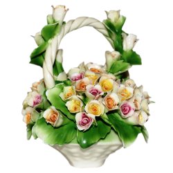 Цветы из фарфора корзина с разноцветными Розами