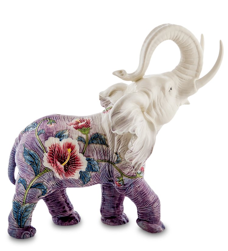Статуэтка из фарфора Большой фиолетовый Слон с цветком Pavone JP-98/ 45, фотография сбоку