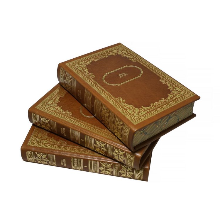 Книга в кожаном переплете Собрание сочинений в 7 томах - М. Цветаева BG5777S, фотография трех книг сбоку