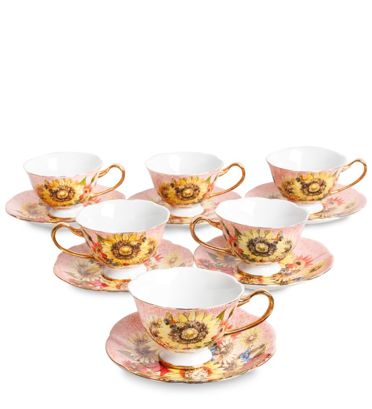Чайный набор из фарфора на 6 персон Дольче Вита, розовый Pavone AS-81