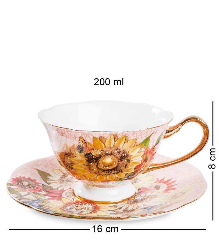 Чайный набор из фарфора на 6 персон Дольче Вита, розовый Pavone AS-81, фотография блюдца и чашки