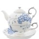 Чайная пара с чайником из фарфора Голубая бабочка, ручная роспись Pavone JS-33