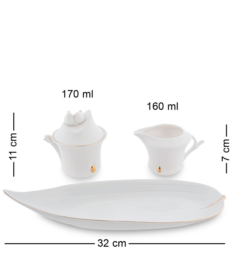 Набор сахарница и молочник из фарфора Бамбук Pavone FM-64/ 2, фотография сбоку