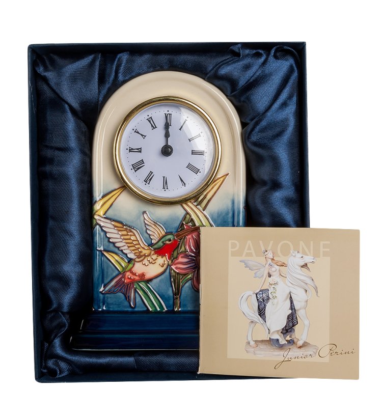 Часы из фарфора с цветами и птичкой Pavone JP-97/ 6, фотография в упаковке