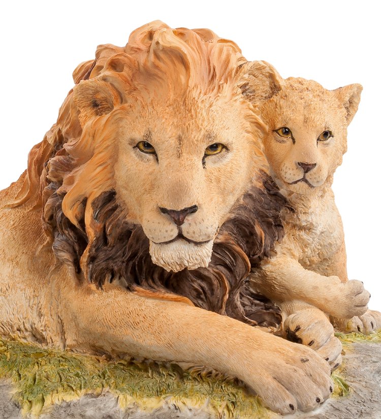 Статуэтка Лев с детенышем Veronese WS-701, увеличенный вид профиль