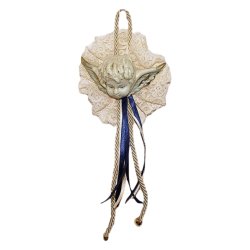 Подвесной декор из фарфора Ангел с синими кружевами