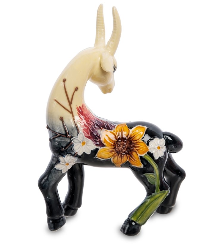 Статуэтка из фарфора Грациозная Коза с солнечными цветами Pavone JP-71/33, оборотная сторона