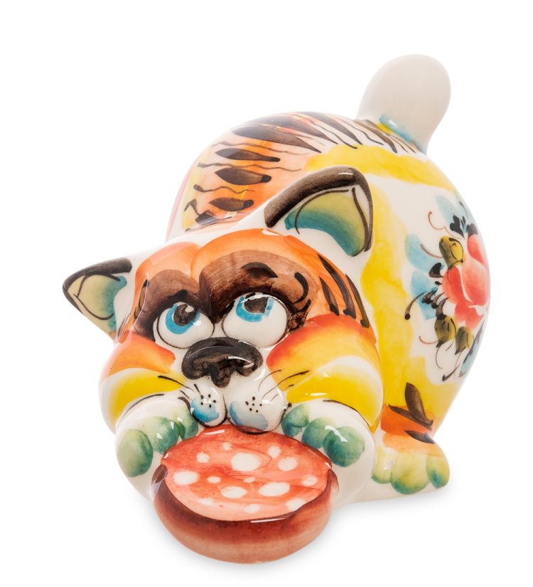 Фигурка Кот Злюка Цветная гжель ГЛ-171, фотография спереди