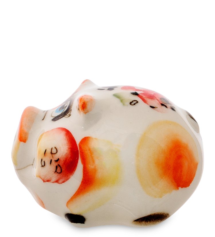 Статуэтка радостная Свинка Цветная гжель ГЛ-481, фотография сбоку