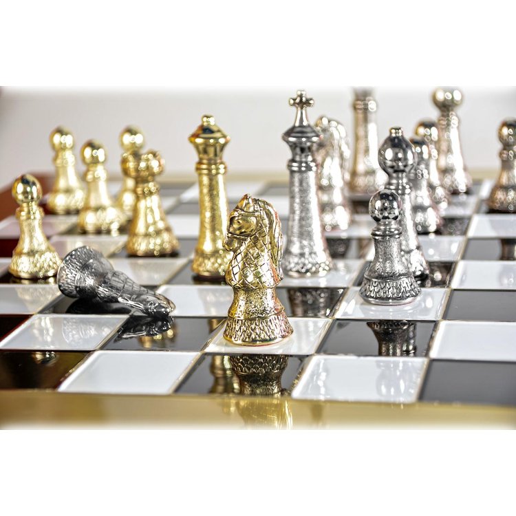 Большие Шахматы Турнирные Стаунтон, Черно-белая доска Manopoulos MP-S-33-44-BLA, фотография 2