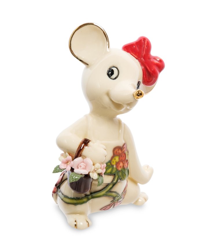 Статуэтка из фарфора Мышка с цветами Pavone JP-121/13, фотография сбоку