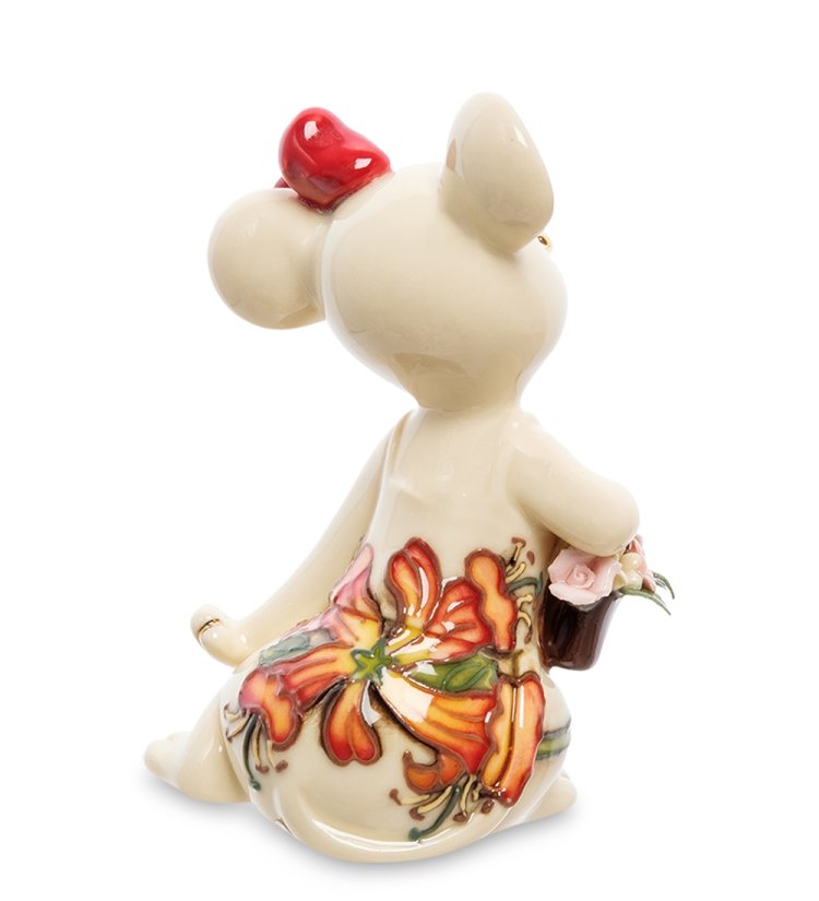 Статуэтка из фарфора Мышка с цветами Pavone JP-121/13, фотография со спины