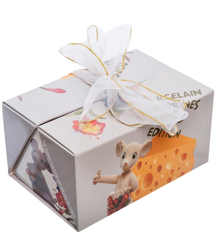 Статуэтка из фарфора Мышка с цветами Pavone JP-121/13, фотография коробочки