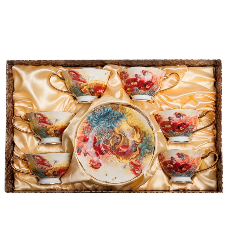 Чайный набор из фарфора на 6 персон Дольче Вита, Маки Pavone AS-83, фотография в упаковке