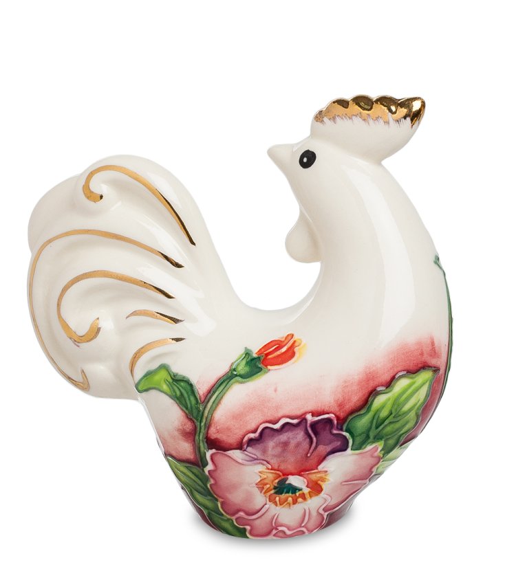 Статуэтка из фарфора Петух роспись цветами Pavone JP-91/ 8, фотография сбоку