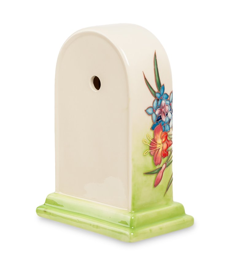 Часы из фарфора весенние цветами с птичкой Pavone JP-97/ 7, фотография сбоку