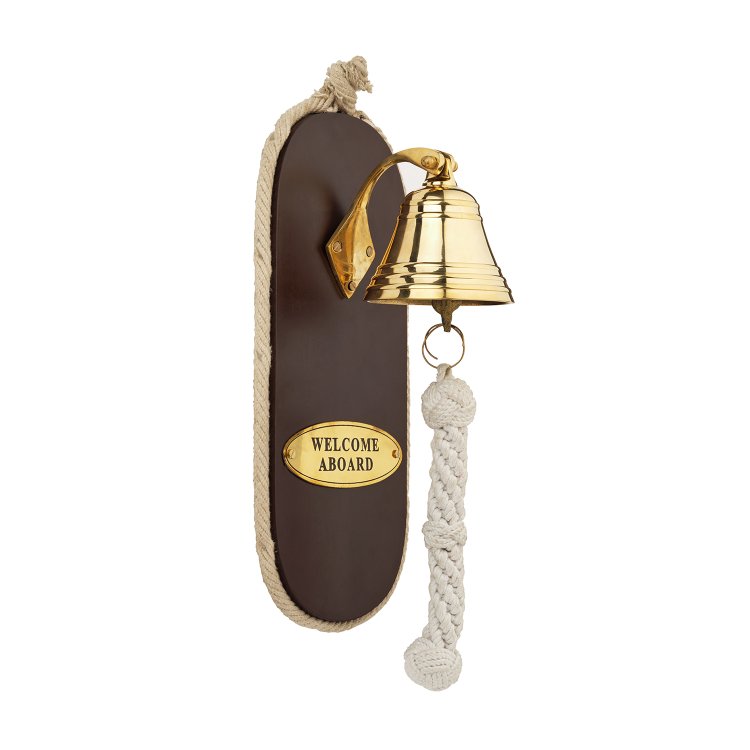 Корабельная рында на деревянном панно Welcome Aboard 