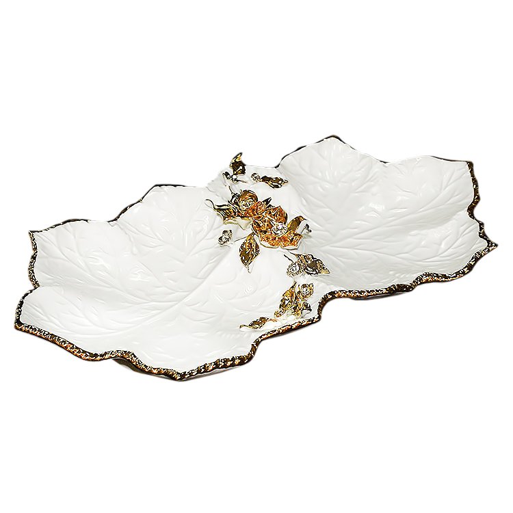 Менажница Лист на 2 секции с золотым декором Bruno Costenaro ST288/1-BO