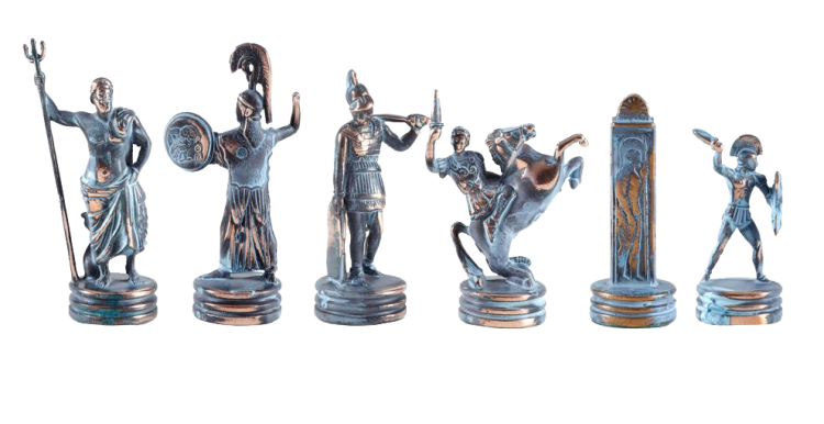 Шахматы на синей доске Троянская война Manopoulos MP-S-4-B-36-BLU, патиновые фигуры