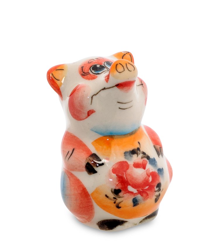 Фигурка Свинка Цветная гжель ГЛ-483, фотография сбоку