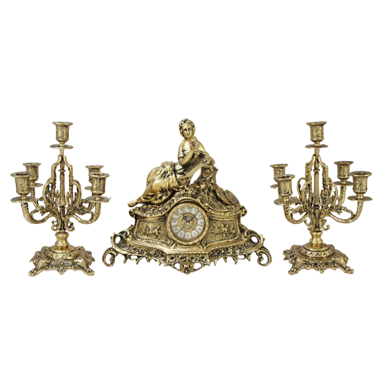 Бронзовые каминные часы с канделяюрами Маленькая Леди Bello De Bronze BP-27078-14073-D
