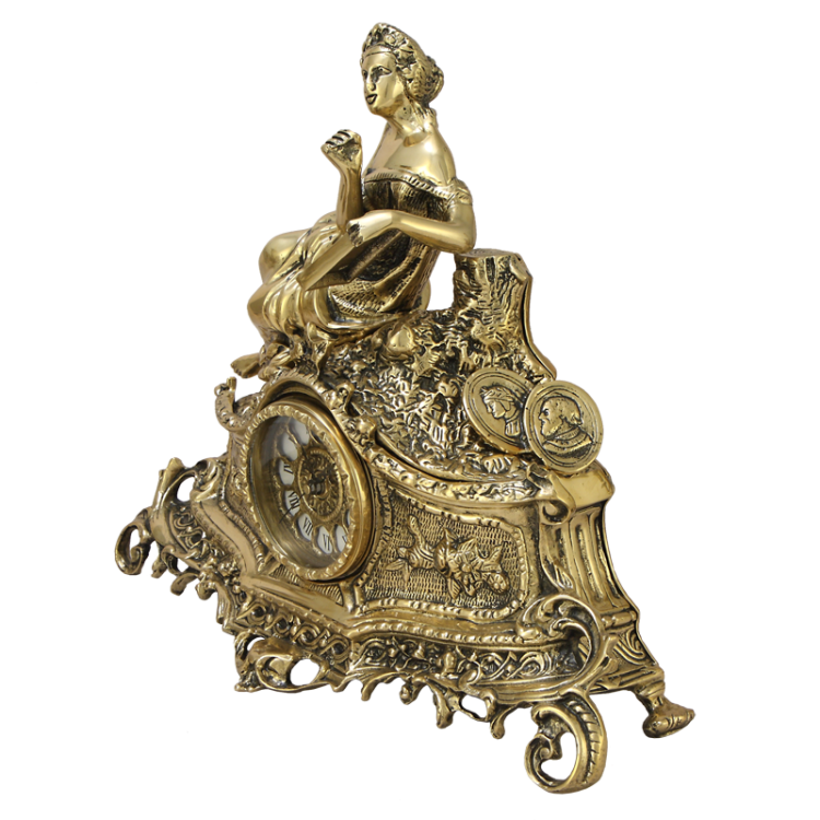 Бронзовые каминные часы с канделяюрами Маленькая Леди Bello De Bronze BP-27078-14073-D, фотография сбоку