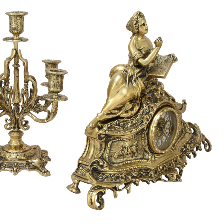 Бронзовые каминные часы с канделяюрами Маленькая Леди Bello De Bronze BP-27078-14073-D, фотография 3