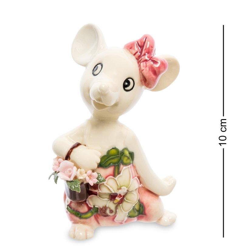 Статуэтка из фарфора Мышь с корзинкой цветов Pavone JP-121/14