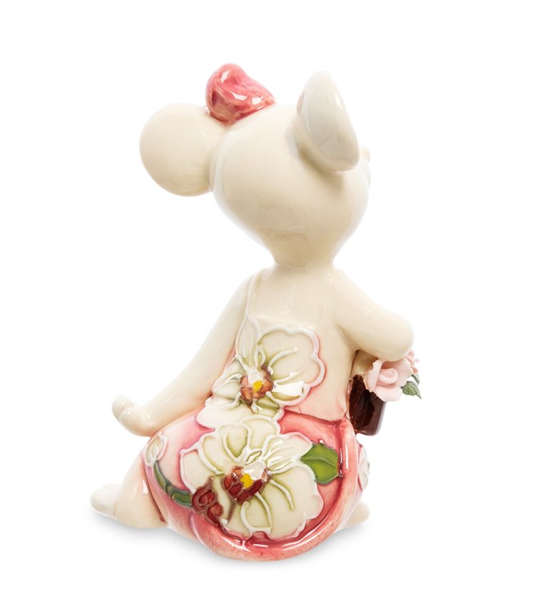 Статуэтка из фарфора Мышь с корзинкой цветов Pavone JP-121/14, фотография со спины