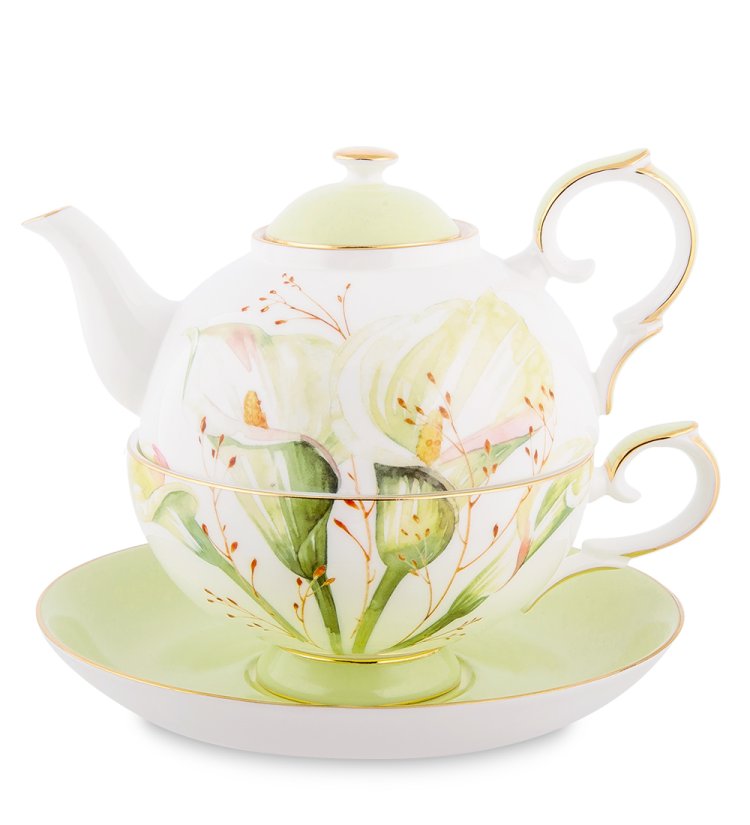 Чайная пара с чайником из фарфора Калла Pavone JK- 78