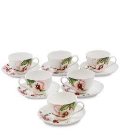 Чайный набор на 6 персон из фарфора Королевская орхидея