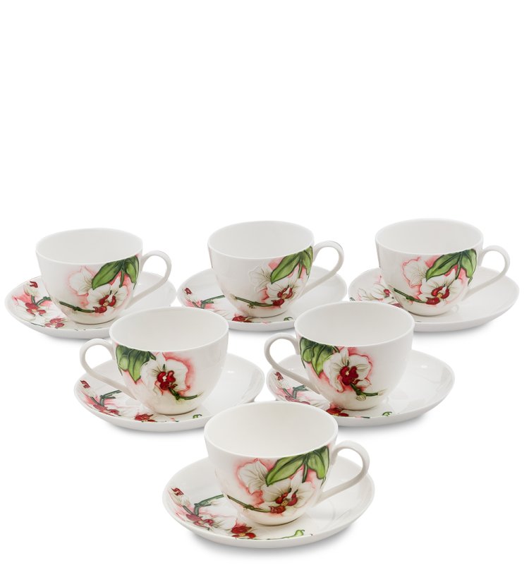 Чайный набор на 6 персон из фарфора Королевская орхидея, ручная роспись Pavone JS-38