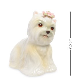 Статуэтка из фарфора Белая собачка с цветком на голове