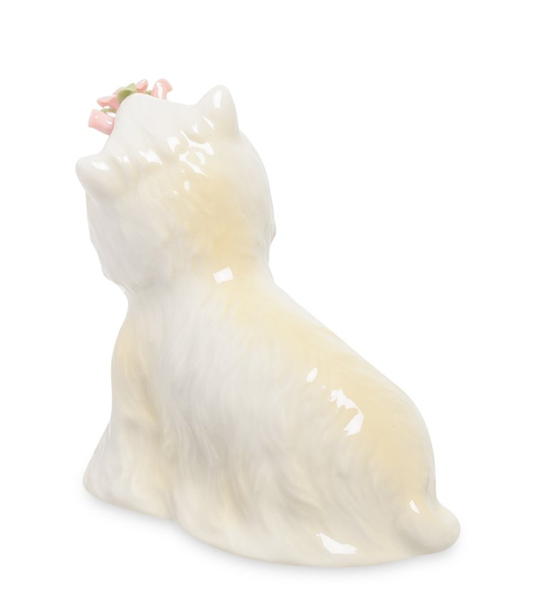 Статуэтка из фарфора Белая собачка с цветком на голове Pavone CMS-59/ 5, фотография со спины