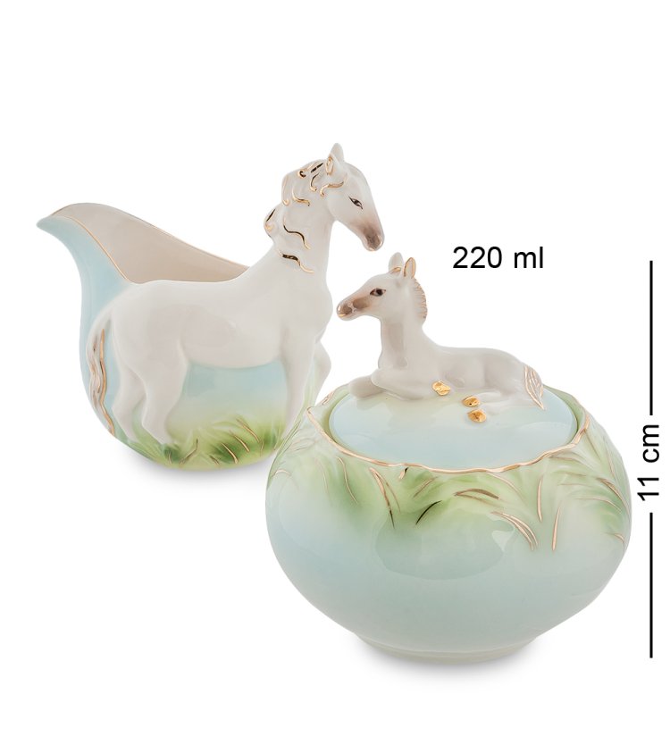 Набор сахарница и молочник из фарфора Лошадь Pavone FM-75/ 2, фотография сбоку
