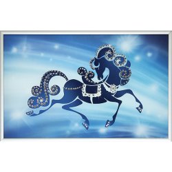 Картина Год синей деревянной лошади c кристаллами Swarovski