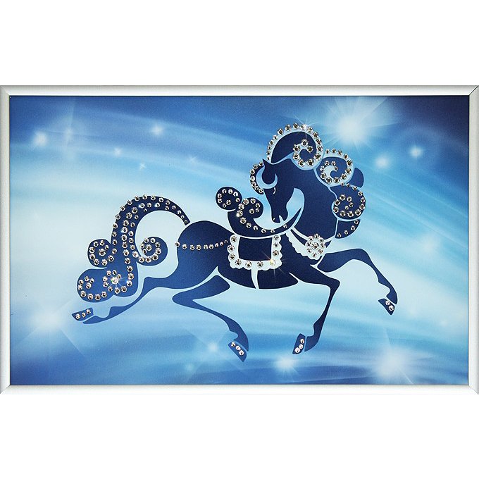 Картина Год синей деревянной лошади c кристаллами Swarovski
