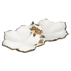 Менажница на 2 секции Белый Лист с золотым декором